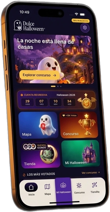 Pantalla de inicio aplicación oficial Dulce Halloween 2026 en iPhone